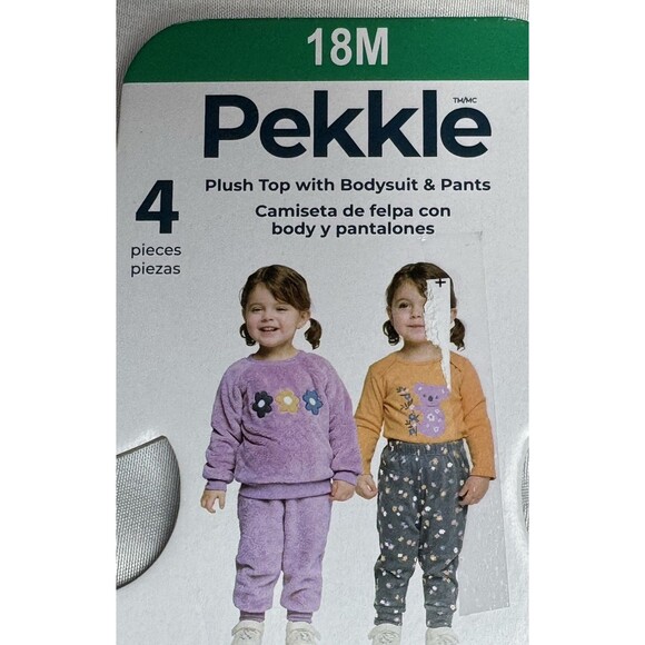 Pekkle Infant Girls 18 Month 4 Piece Set Flower Plush Top Bodysuit Pants New 18M - Picture 7 of 11
